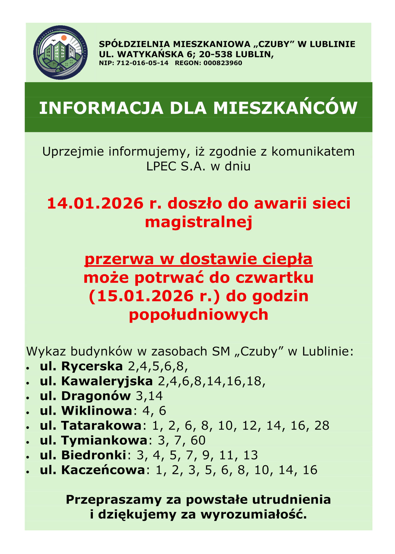 Baner Informacja dla mieszkańców